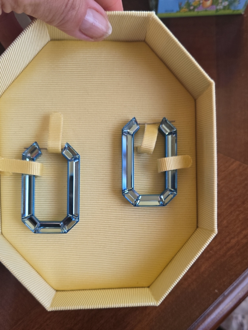 Blue Crystal Geometric Hoop Earrings - Swarovski Jewelry